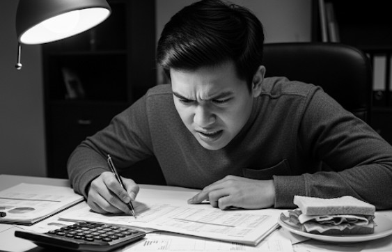 frustrated man doing budget